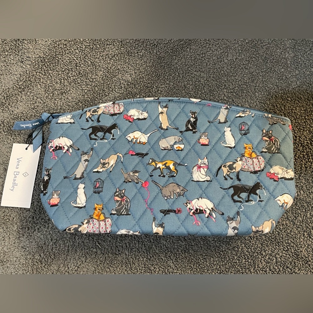 Vera Bradley Cat’s Meow Grand Travel Cosmetic Makeup Bag Case Plastic Lined NWT